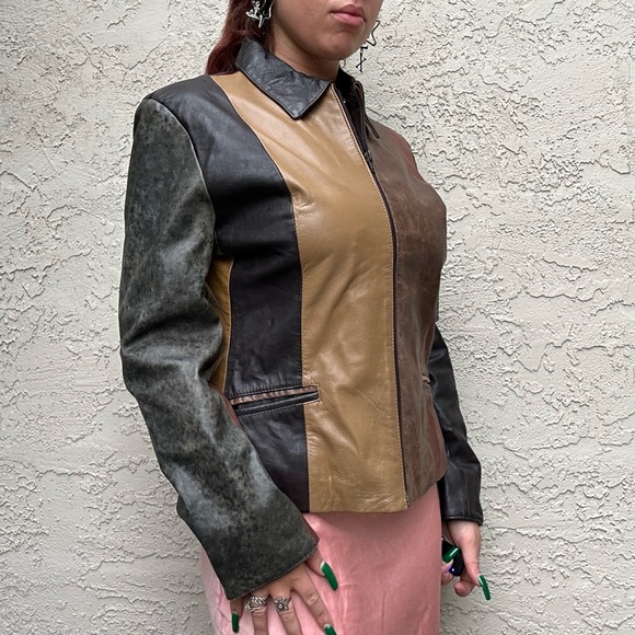 Y2k Leather Moto Jacket, Neutral, Made in Italy, Boho, Hippie, Penny Lane - Picture 4 of 10